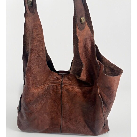 Free People Y2K Distressed Brown 100% Cow Leather Tote Boho Slouchy Bag - Picture 7 of 14